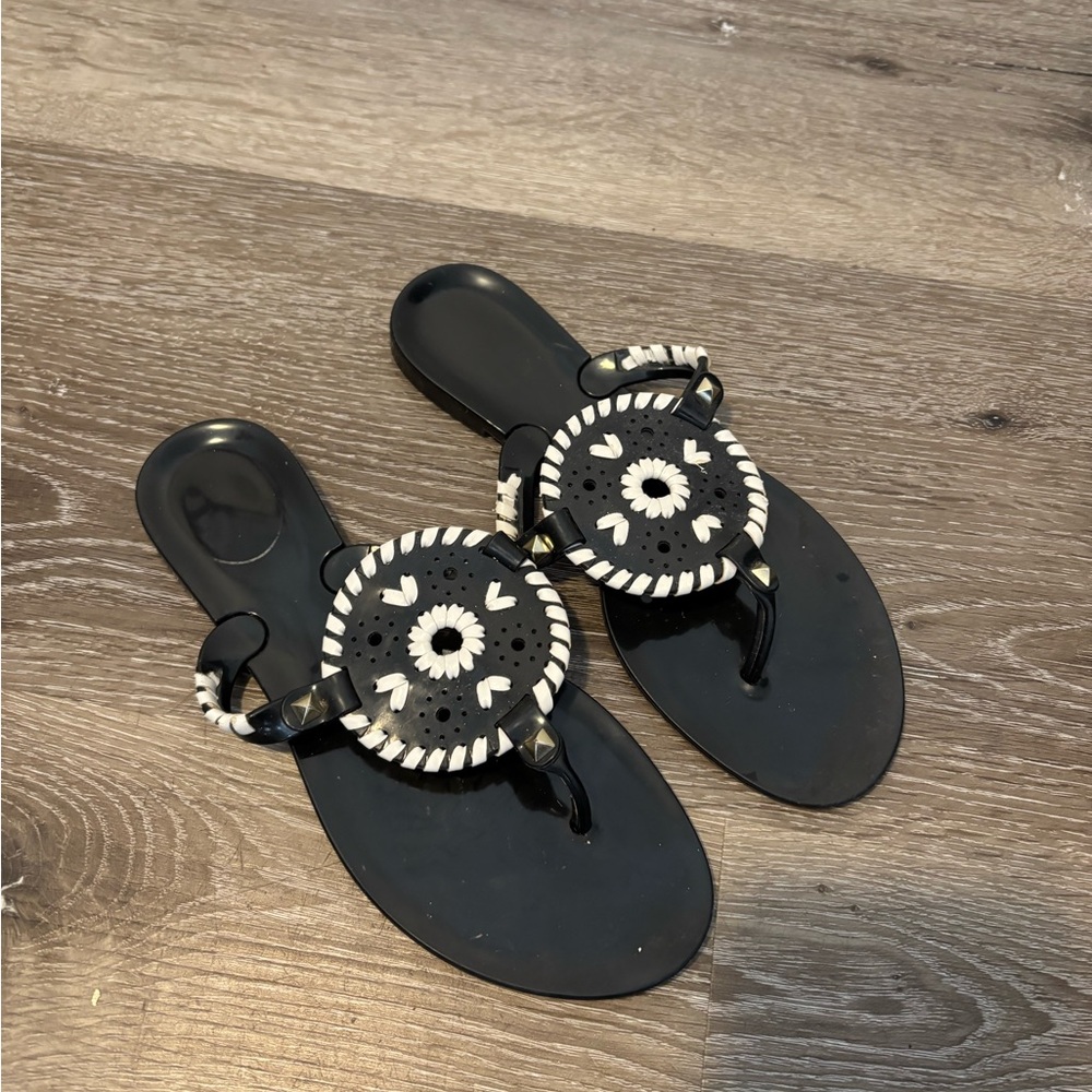 Vintage Black and White Sandals with Medallion Design